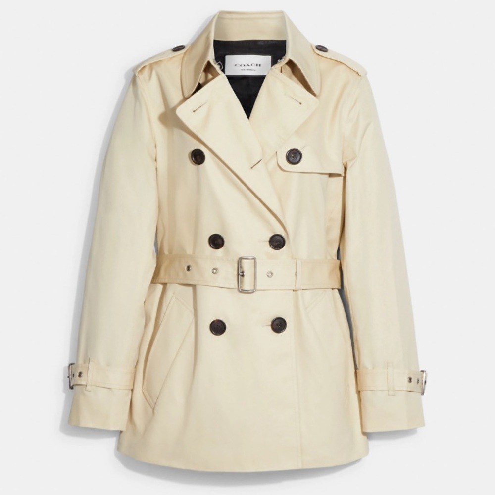 Coach Trenchcoat solid Short Trench in Bone/Tan Sz M